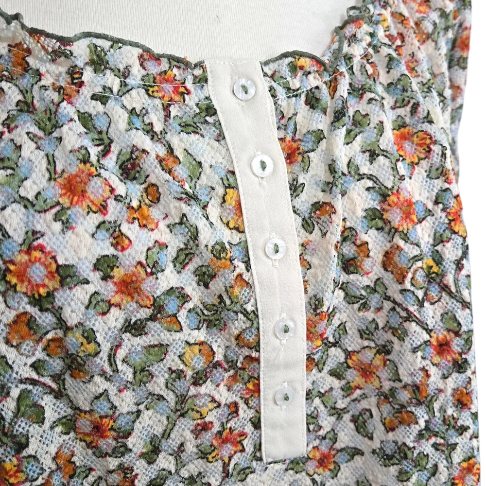 Women’s Floral Peasant Top - Cream with Orange & Green